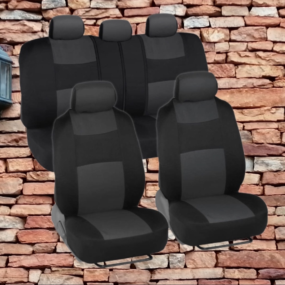 PolyPro Car Seat Covers Full Set in Charcoal on Black – Front and Rear Split